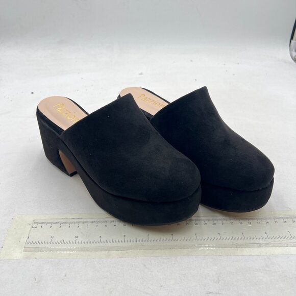 Pazzion Black Platform Rounded Toe Mules Clogs Slip On Chunky High Heel Slipper - Picture 3 of 7